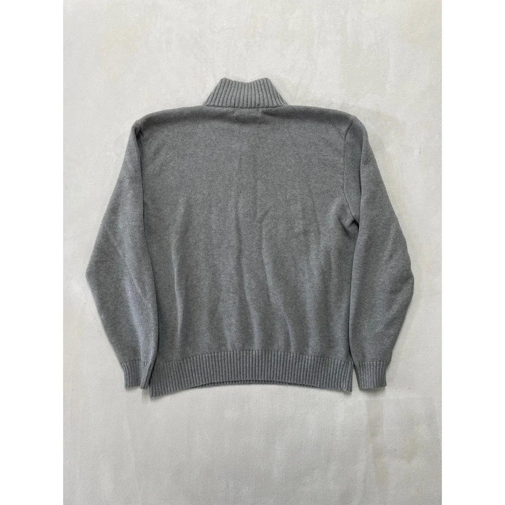 Polo Ralph Lauren Men XL Gray 100% Cotton Quarter Zip Sweater Leather Pull